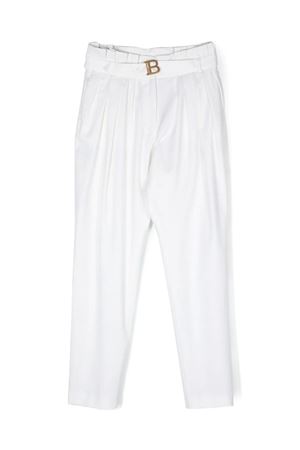 Pantalone in viscosa bianco BALMAIN PARIS KIDS | BS6C30I0089101OR